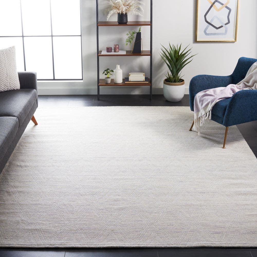 Ivory Geometric Handwoven Wool Area Rug 10' x 14'