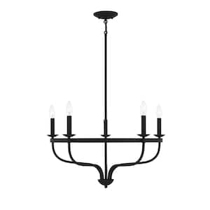 26.63 in. W x 14.5 in. H 5-Light Matte Black Candlestick Chandelier with Metal Frame
