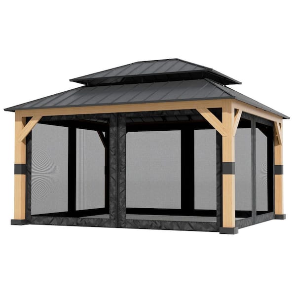 MeetLeisure 11 ft. x 13 ft. Outdoor Patio Wood Framed Gazebo with