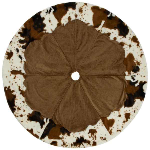 Corduroy Christmas Tree Skirt with Faux Fur Trim-48in.-Brown