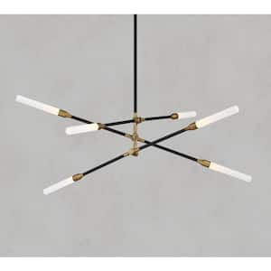 Houdini 6-Light 260-Watt Equivalent Integrated LED Black Aged Brass Standard Chandelier with Acrylic Shade