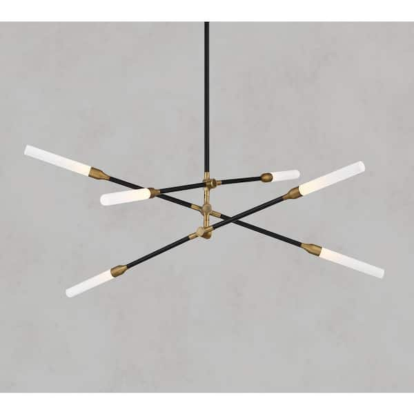 Houdini 6-Light 260-Watt Equivalent Integrated LED Black Aged Brass Standard Chandelier with Acrylic Shade