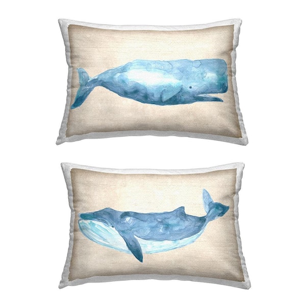 Blue and Beige Whales Blue Rectangular Outdoor Throw Pillow 2-Pack