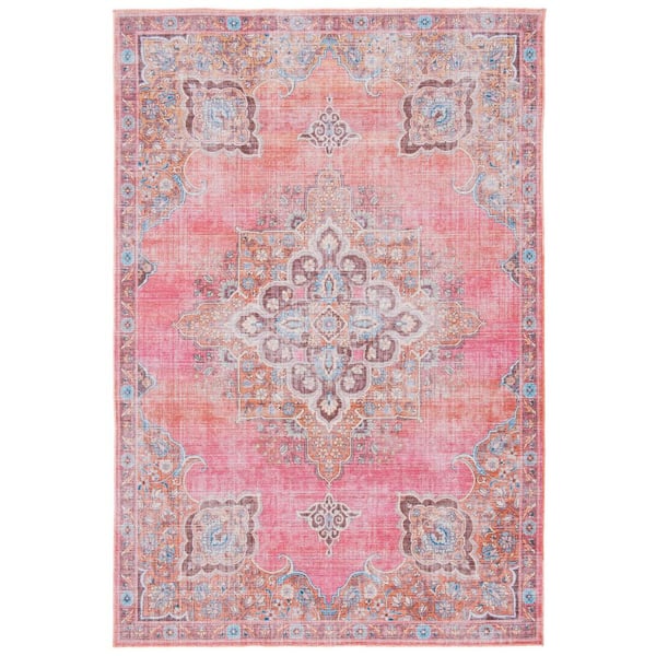 SAFAVIEH Serapi Pink/Beige 4 ft. x 6 ft. Machine Washable Geometric Distressed Area Rug