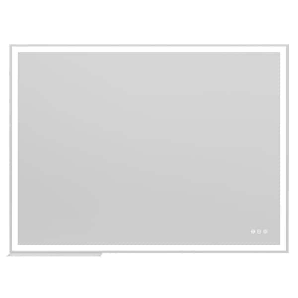 48 in. W x 36 in. H Rectangular Aluminum Framed LED Light Anti-Fog Bathroom Vanity Mirror with Tray