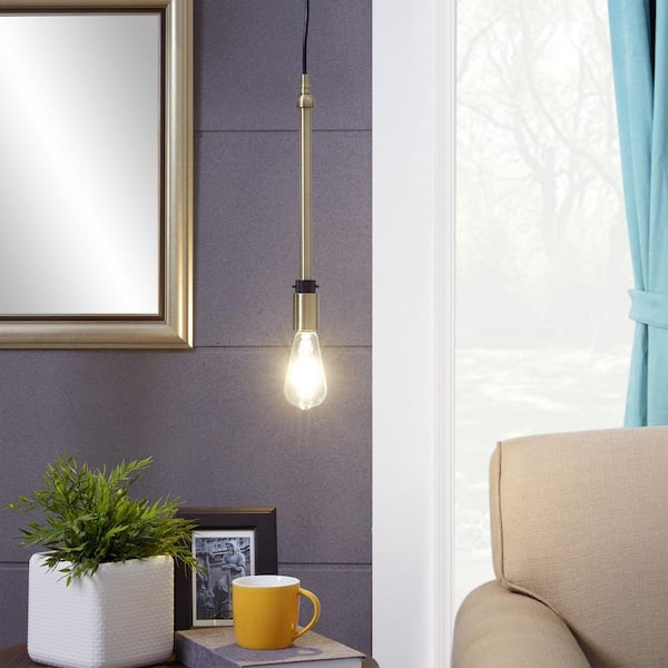 Industrial 1-Light Gold Pendant Light with No Glass Metal Shade and No Light Bulb Included
