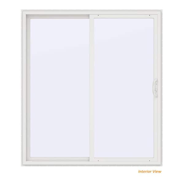 JELD-WEN V-4500 72-in x 80-in 4-9/16-in Low-e Argon Desert Sand Vinyl Sliding Left-Hand Sliding Double Patio Door Screen Included
