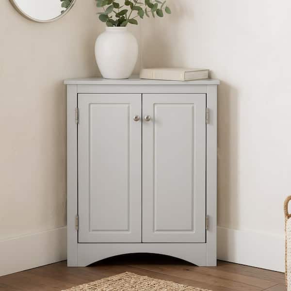 17 in. W x 17 in. D x 32 in. H Gray Freestanding Linen Cabinet, Triangle Storage Cabinet with Adjustable Shelves