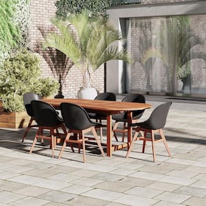 Emi 7-Piece Patio Rectangular Dining Table Set Eucalyptus Wood Set Ideal for Outdoors, Black