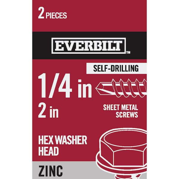 Everbilt #14 x 2 in. Zinc Plated Hex Head Sheet Metal Screw (2-Pack)