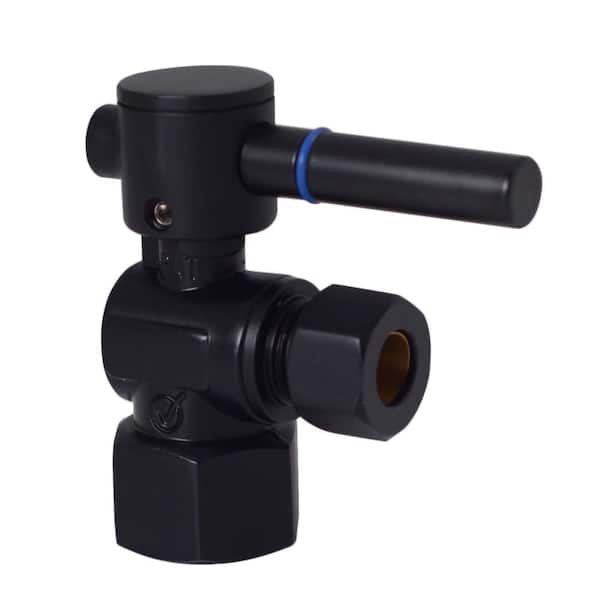 1/4-Turn Lever Handle Angle Stop Shut Off Valve, 1/2 in. IPS x 3/8 in. OD Compression Outlet, Matte Black