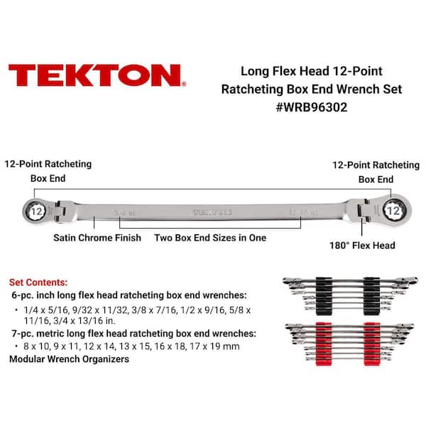 1/4-13/16 in., 6-19 mm Long Flex Head 12-Point Ratcheting Box End Wrench Set with Modular Organizer (13-Piece)