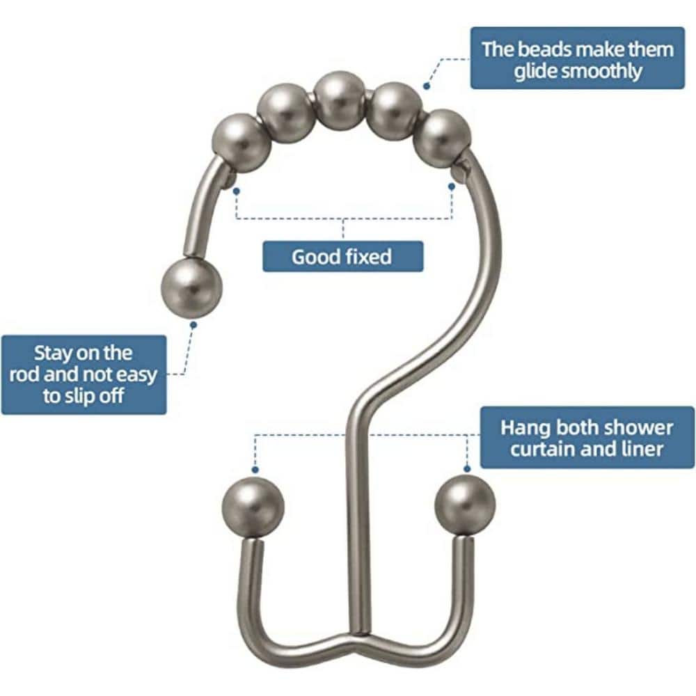 Matte Nickel Double Glide Shower Curtain Hooks, Set of 12