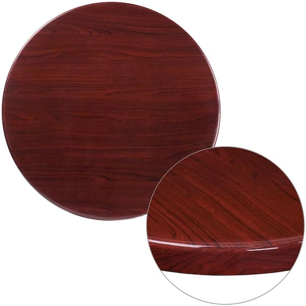 Flash Furniture 30 in. Round High-Gloss Mahogany Resin Table Top with 2 in. Thick Drop-Lip