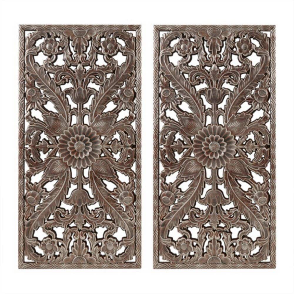 2-Piece Distressed Carved Wood Wall Decor Set 15.75 in. x 31.5 in. Rustic Farmhouse Textured Art price history on PriceWatchPro