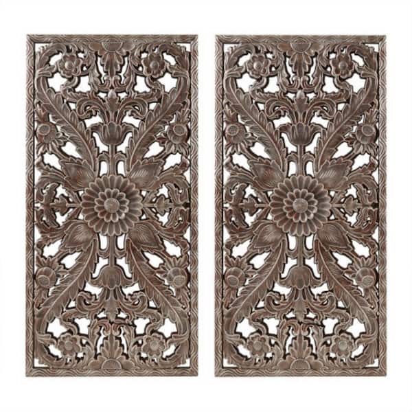 2-Piece Distressed Carved Wood Wall Decor Set 15.75 in. x 31.5 in. Rustic Farmhouse Textured Art