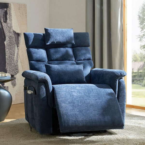 Erasto Navy Modern Fabric Power Lift Heated Massage Recliner with Surround Support