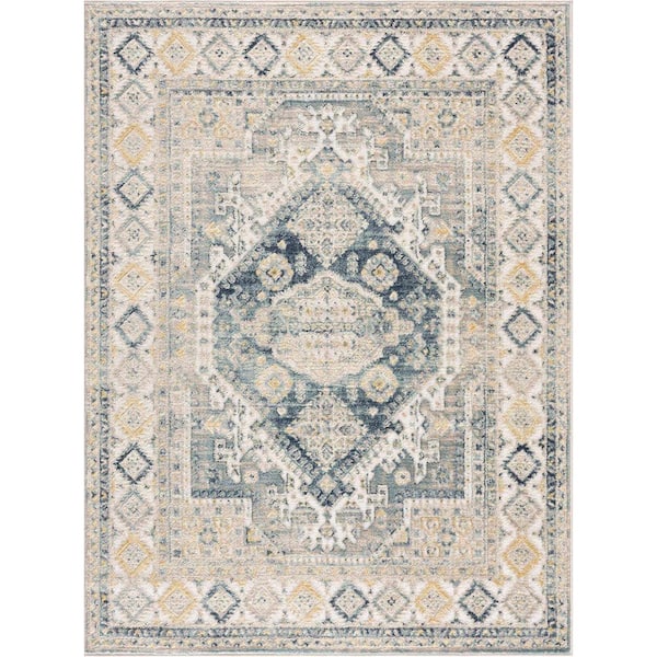 HAUTELOOM Brend Beige Blue 5 ft. x 7 ft. Area Rug