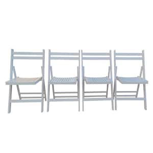 Slatted Wood Folding Chair Patio Dining Set Foldable Wood Outdoor Dining Chair in White (Set of 4)