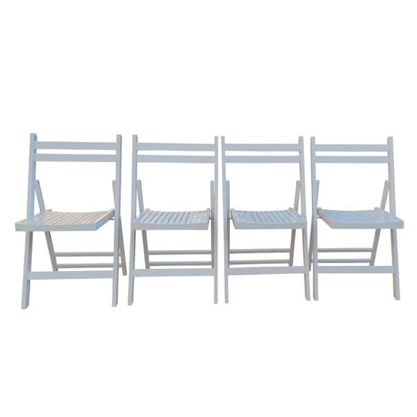 Unbranded Slatted Wood Folding Chair Patio Dining Set Foldable Wood Outdoor Dining Chair in White (Set of 4)