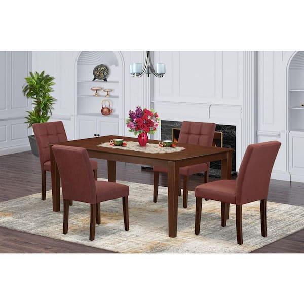 East West Furniture 5-Piece Mahogany Finish Solid Wood Top - Rectangular Dining Room Set - Seats-4