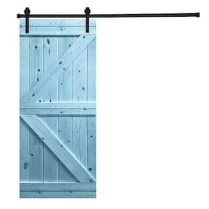K-Bar Serie 30 in. x 84 in. Slick Blue Knotty Pine Wood DIY Sliding Barn Door with Hardware Kit