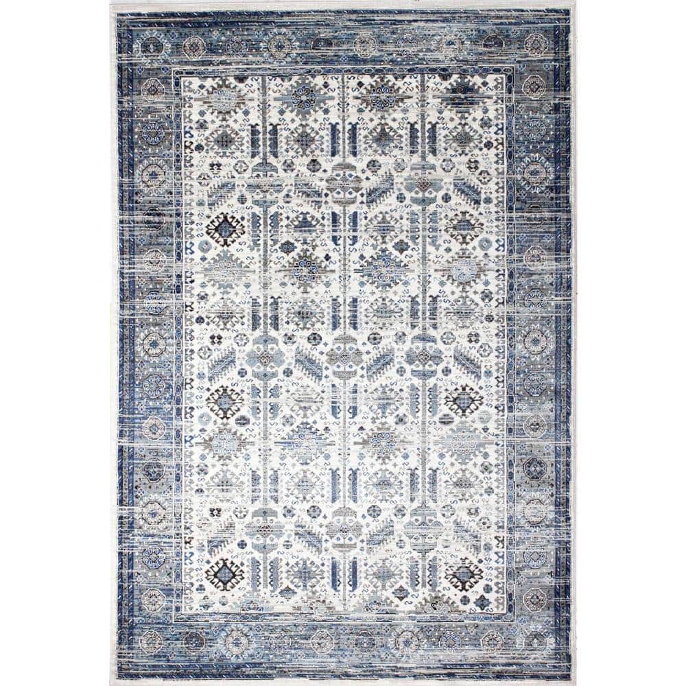 Cambridge Ivory/Blue 9 ft. x 12 ft. (86 x 116) Geometric Transitiona