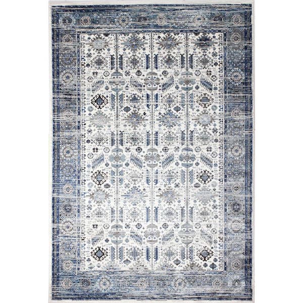 Cambridge Ivory/Blue 9 ft. x 12 ft. (8'6" x 11'6") Geometric Transitional Area Rug
