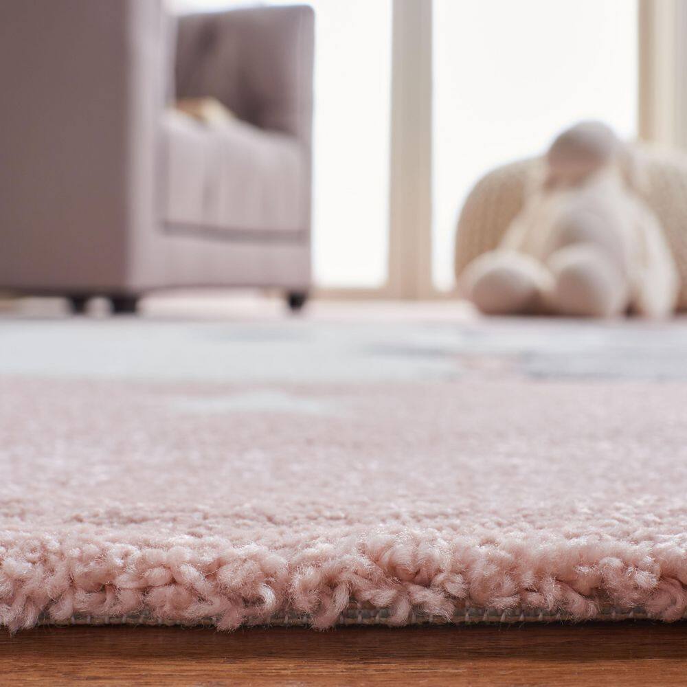 Round Pink and White Synthetic Kids Rug, 59-inch