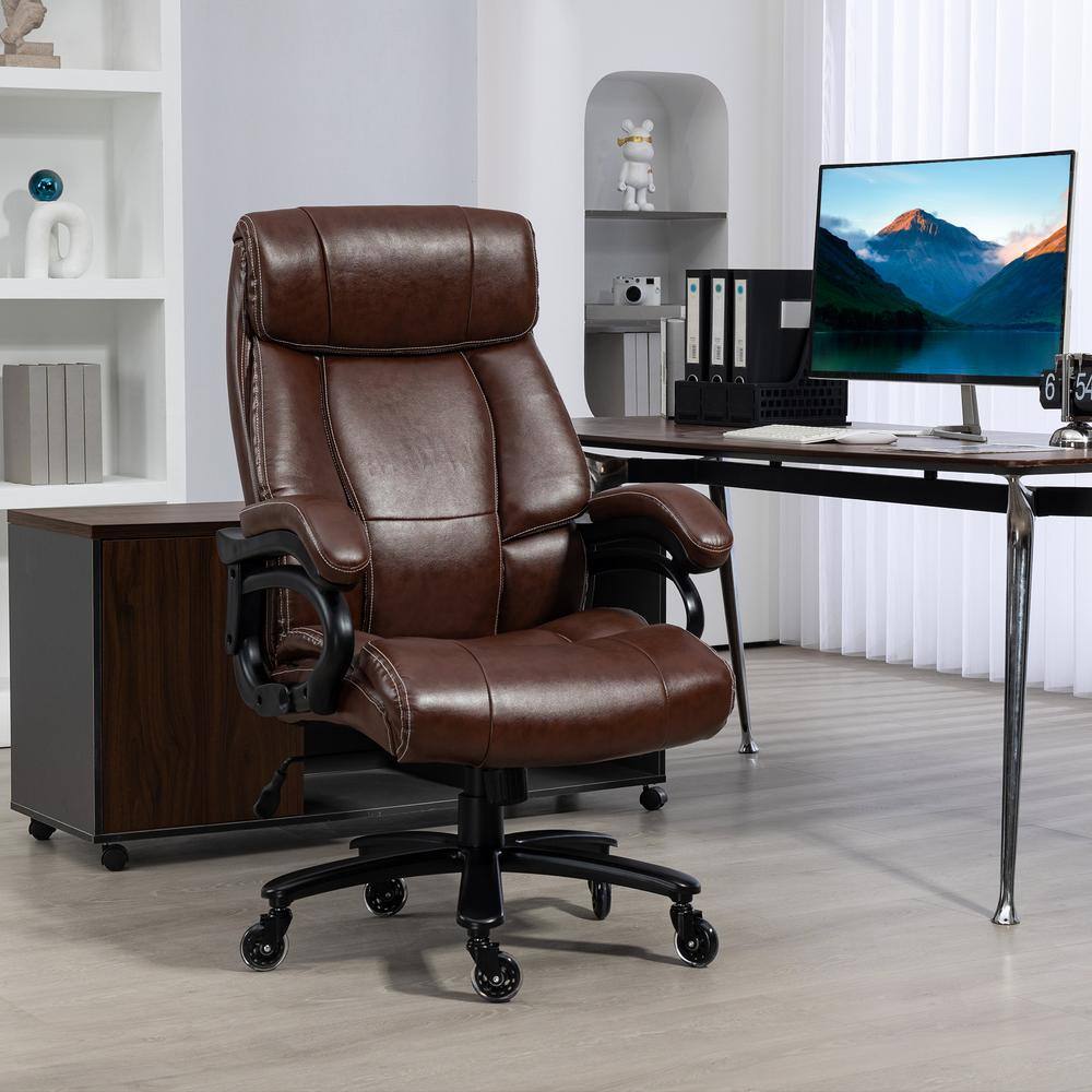 Brown High Back Leather Executive Swivel Office Chair with Fixed Arms