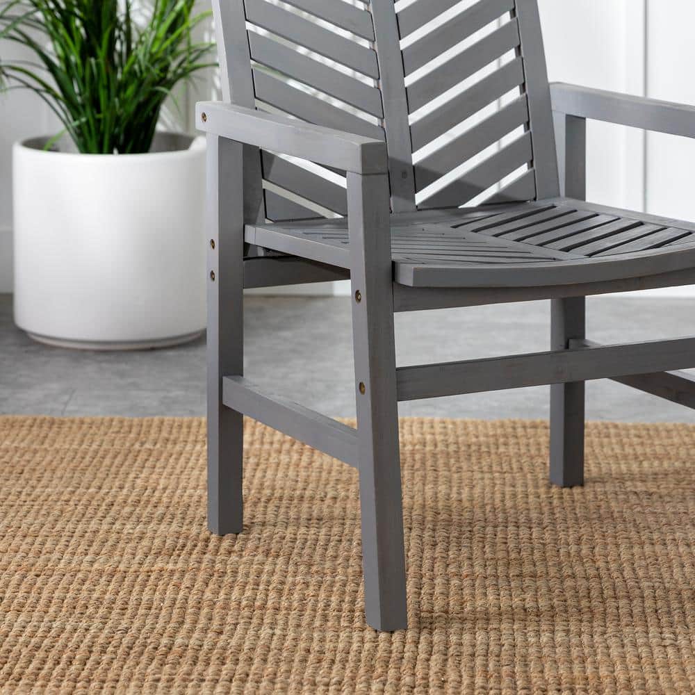 Traditional Acacia Wood Chevron Outdoor Chair Set in Gray