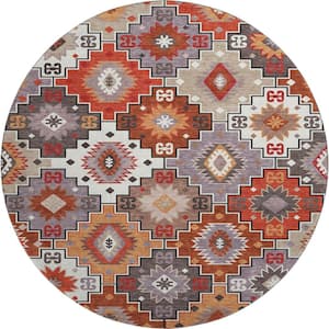 Mayfield Premium Machine Washable Abstract AMF2123 Paprika 8 ft. x 8 ft. Round Rug