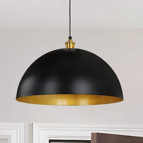 Unbranded 1-Light Modern Black and Gold Large Dome Vintage Farmhouse Pendant Light for Dining Room Foyer Bedroom Hallway