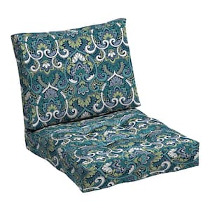 24 in. x 18 in. Outdoor Plush Modern Tufted Blowfill Deep Seat Lounge Chair Cushion Sapphire Aurora Blue Damask