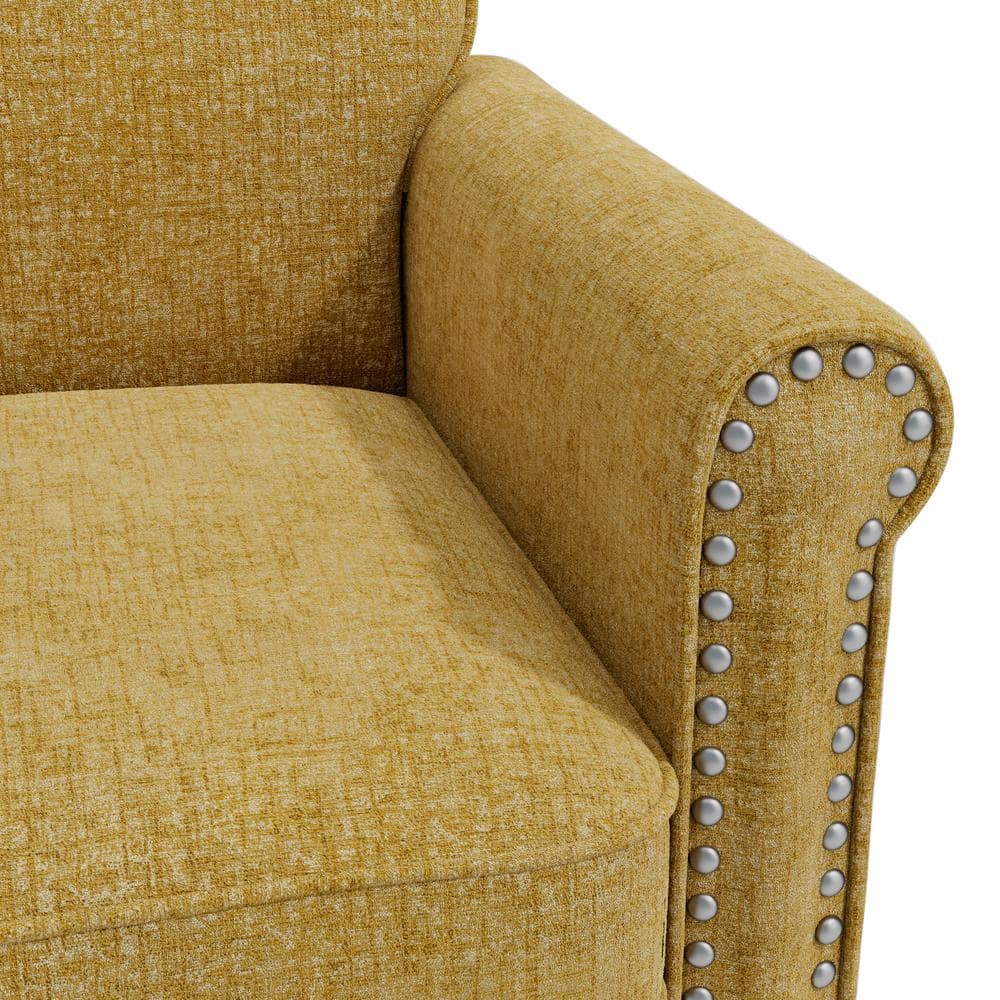 Gold Chenille Barrel Accent Chair with Wood Legs