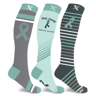 Ovarian Cancer Awareness Knee High Compression Socks-L (3-Pairs)
