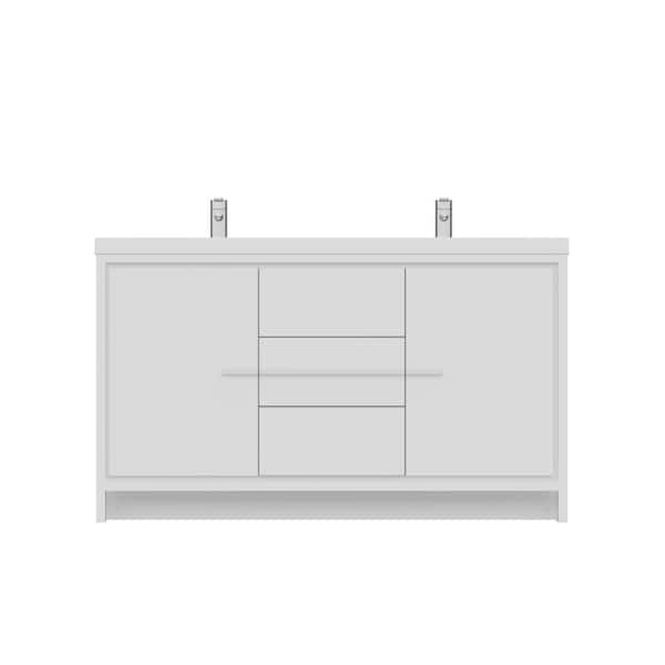Alya Bath Sortino 60 in. W x 19 in. D Double Bath Vanity in White with Acrylic Vanity Top in White with White Basin