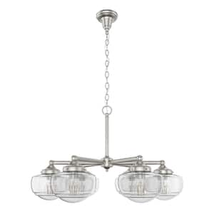 Saddle Creek 6-Light Brushed Nickel Schoolhouse Chandelier with Clear Seeded Glass Shades