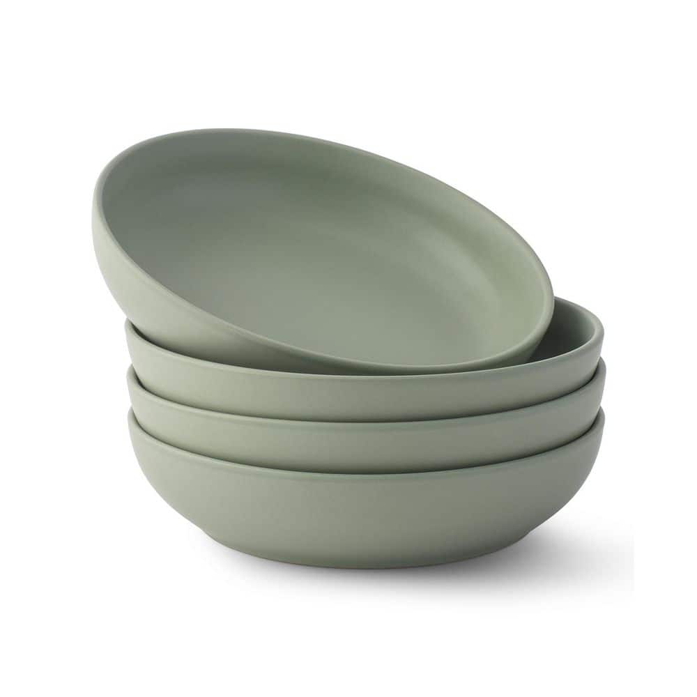 Matte Sage Green Ceramic 40-Ounce Pasta and Salad Bowls Set