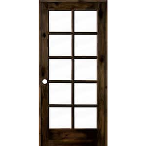 36 in. x 80 in. Knotty Alder Right-Handed 10-Lite Clear Glass Black Stain Wood Single Prehung Interior Door