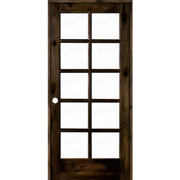 Krosswood Doors 36 in. x 80 in. Knotty Alder Right-Handed 10-Lite Clear Glass Black Stain Wood Single Prehung Interior Door