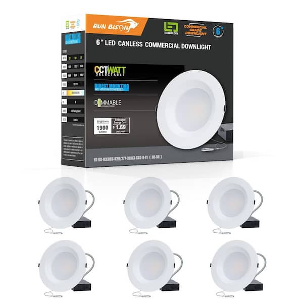 RUN BISON 6 in. CCT and Wattage Selectable New Construction or Remodel IC Rated Integrated LED Commercial Downlight(6-Pack)