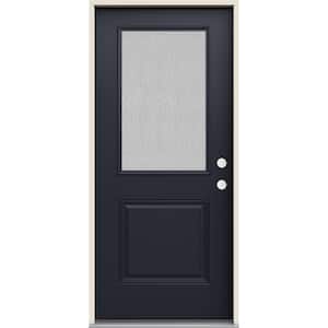 36 in. x 80 in. Left-Hand 1/2 Lite Streamed Ripple Glass Black Fiberglass Prehung Front Door