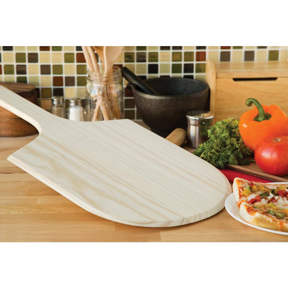Natural Rubberwood 12-Inch Pizza Paddle with Handle Loop