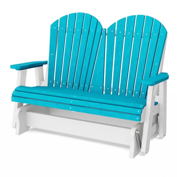 Heritage 2-Person Aruba Blue and White Plastic Outdoor Double Glider
