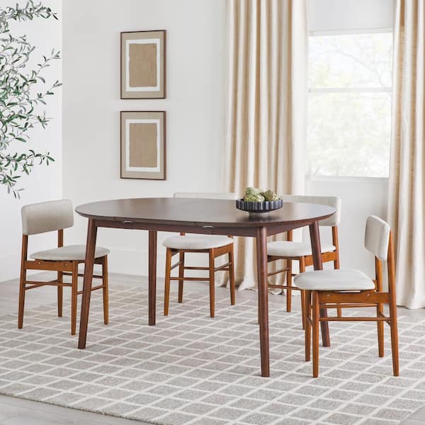 Mid-Century Rounded Expandable Dining Table (42–80)