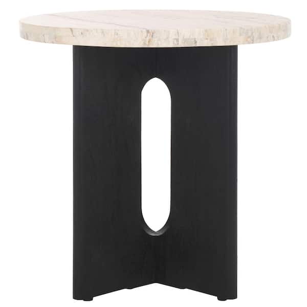 SAFAVIEH Shayna 20 in. Black Round Travertine End Table