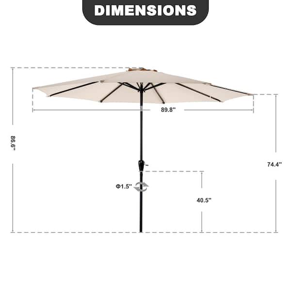 7.5 ft. Aluminum Round Outdoor Patio Umbrella in Beige with Crank and Tilt, Weather-Resistant Fabric
