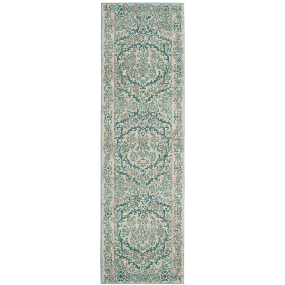 Evoke Ivory/Light Blue 2 ft. x 11 ft. Floral Border Antique Runner Rug price history on PriceWatchPro