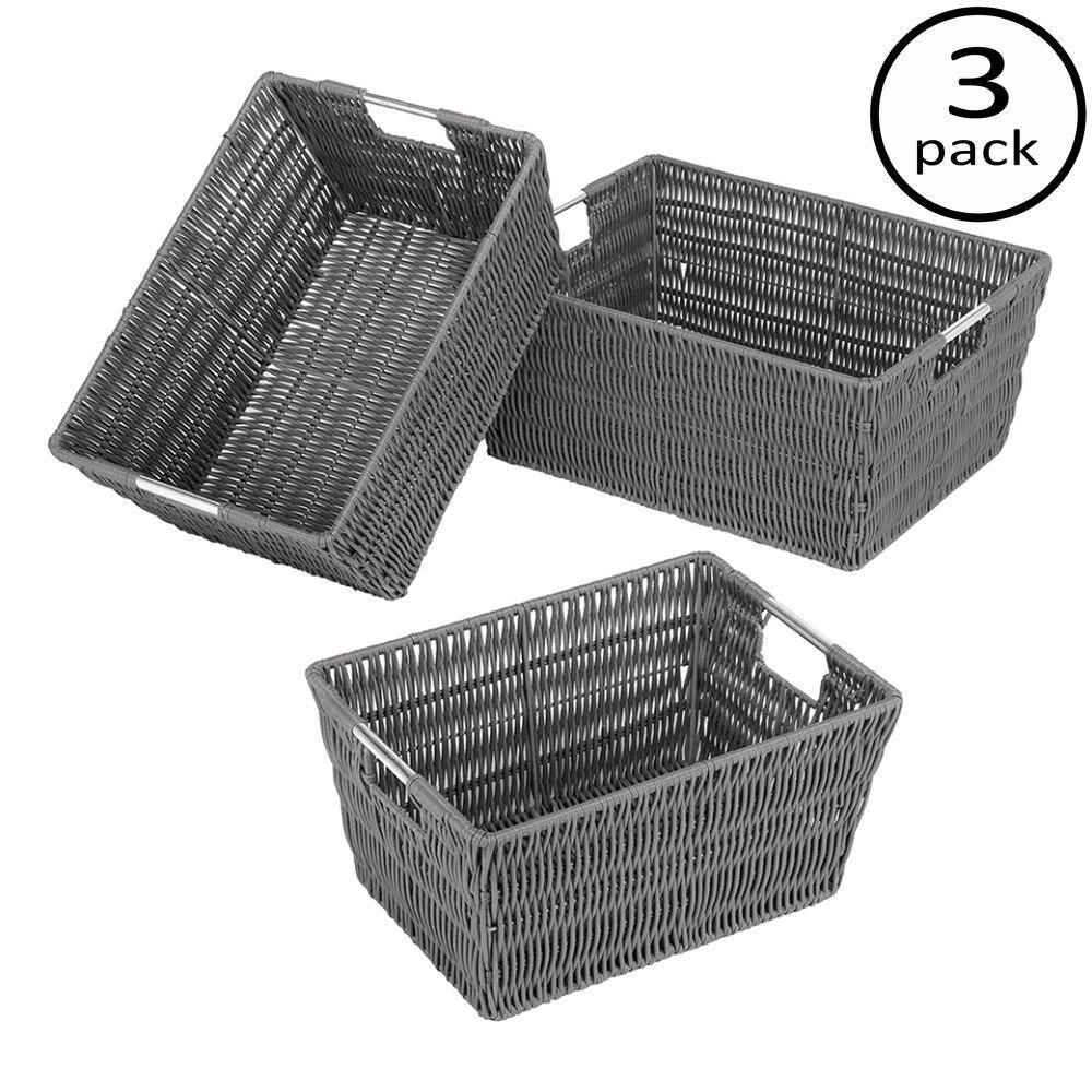 Gray Polypropylene and Steel Rectangular Storage Baskets Set